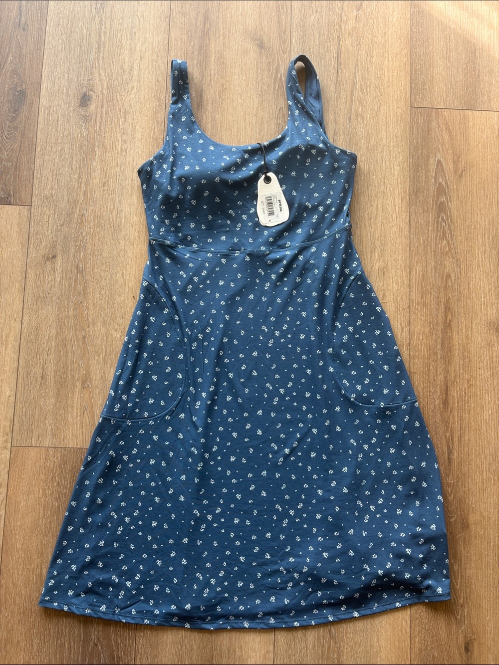 Prana Navy Floral A-Line Midi Dress with Pockets